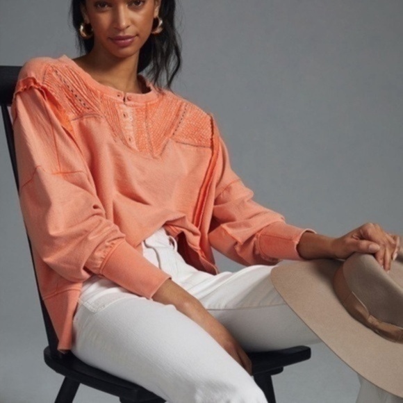 Anthropologie Pilcro Pintuck Sweatshirt orange XXS NWT y2k streetwear J - Picture 1 of 4